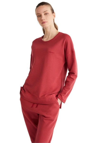 Catherine's Catherines Soft Textured 100% Cotton Fabric Cycling Collar Long Sleeve Women's Pjamas Suit