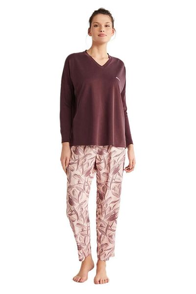 Catherine's Catherines Soft Textured Fabric V-Neck Long Sleeve Kdain Pjama Suit