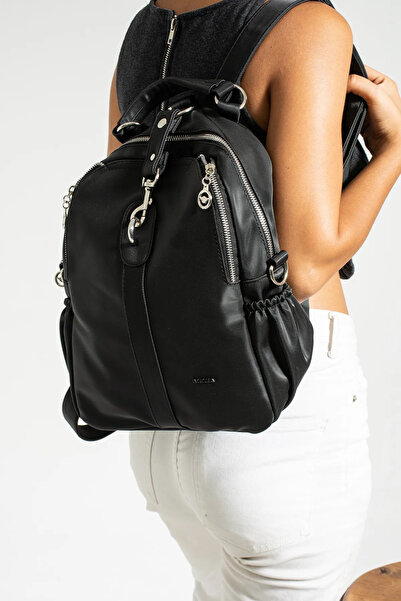 Just Polo حقيبة يد وحقيبة ظهر نسائية من الجلد الناعم باللون الأسود232134MH