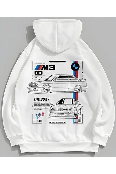 Edizen Bmw M3 V2 Premium Unisex Oversize White Hooded Sweatshirt - 100% Cotton