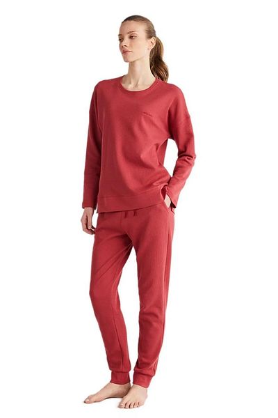 Catherine's Catherines Soft Textured 100% Cotton Fabric Cycling Collar Long Sleeve Women's Pjamas Suit