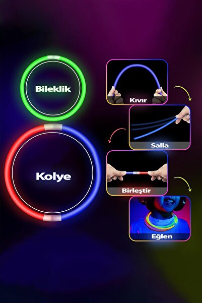 Factorial Karanlıkta Parlayan Fosforlu Çubuklar Gece Parlayan Neon Çubuk Parti Elbisesi Neon Gözlük Doğum Günü