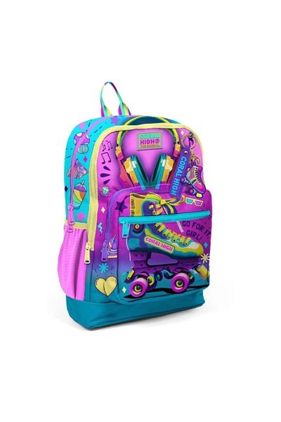 Coral High Skates and Headphones Patterned School Bag 23754