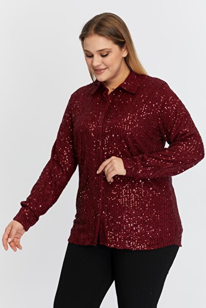 RMG Burgundy Sequined Plus Size Shirt1