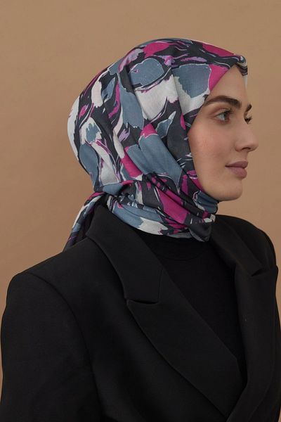 Modakaşmir 110X110 Flow Patterned Cotton Scarf - Anthracite