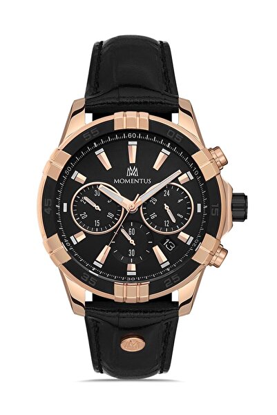 TRİA SİLVER ساعة يد رجالية من الجلد باللون الذهبي الوردي من Momentus SM367T-04BR