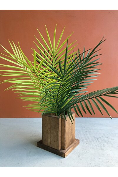 NONYA Ahşap Ceviz Saksılı Yapay Çiçek Palmiye Areka Bitki 9 Dal Yaprak 50cm S...