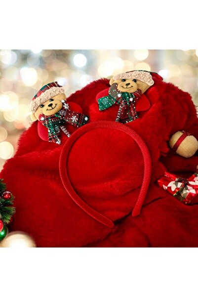 alsaccessories Christmas Ornament Red Color Crown Teddy Bear Figured Hair Crown 17X21 Cm.
