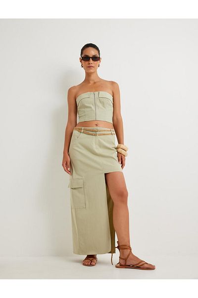 Koton Sima Tarkan Crop Strapless Slim Fit Bustier - Λεπτομέρεια δαπέδου με φερμουάρ 4SAK30196EW