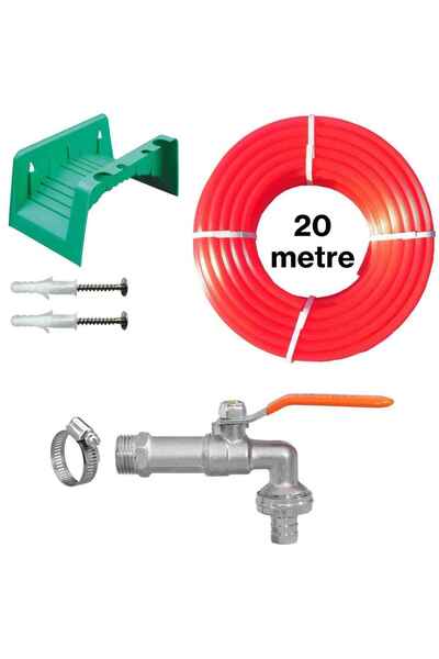 Sertsan Silikonlu Bahçe Hortumu 20 metre+Hortum Askısı+Bahçe Musluğu+Vida+Kel...