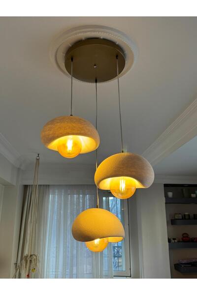 Limon 3D Desing 3 Lü Sarkıt Avize Rustik E27 Modern Avize Bohem Beton Görünüm (RUSTİK AMPUL HEDİYELİ..!)