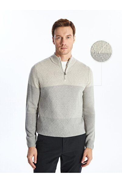 LC Waikiki Pulover tricotat pentru bărbați cu mânecă lungă gri guler ridicat