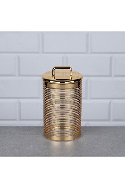 Hinora Akrilik Gold Kapaklı Çizgili Bakliyat Kabı Kavanoz Büyük Boy 18x10cm T...
