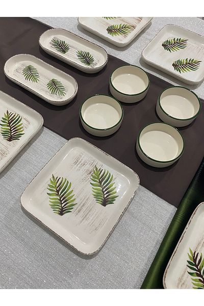 MTD SERAMİK Antique Leaf Pattern Luxury Breakfast Set 14 Pieces for 6 People