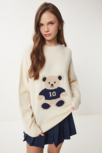 Lovelyİstanbul Μαλακό Πλεκτό Πουλόβερ - Teddy Bear Texture, CREAM LMX0068