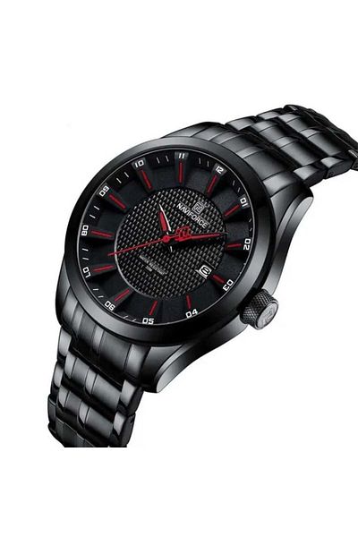 Naviforce Men's Analog Wrist Watch - Steel Case & Cord 2136