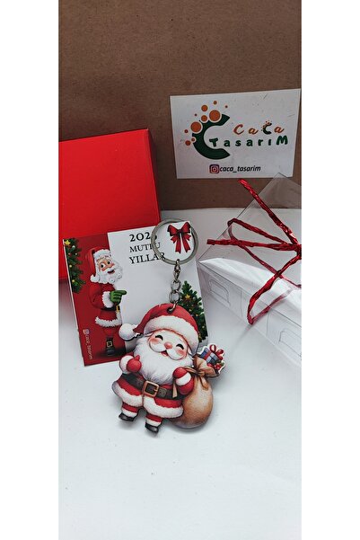 cacatasarım Yılbaşı Figürleri Ahşap UV Baskı Anahtarlık veya Çanta Süsü Chris...