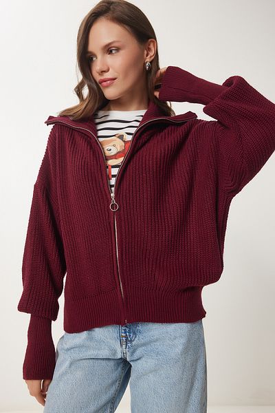 Lovelyİstanbul Claret Red Knitwear Zippered Cardigan - Lmx0065