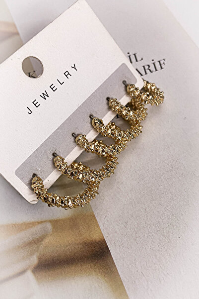 roshel 3 Boy 6'lı Altın Kaplama Halka Küpe Seti