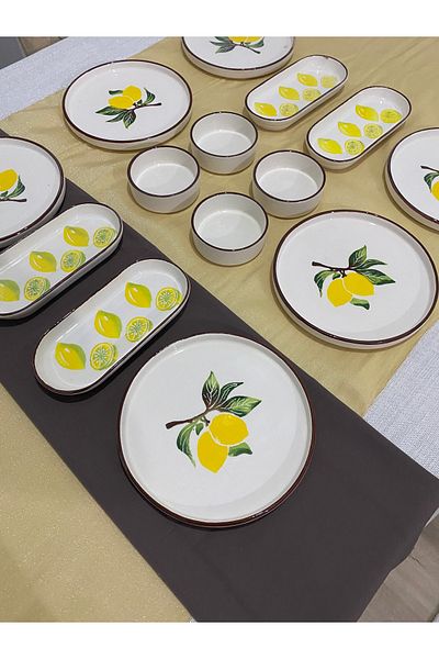 MTD SERAMİK Lemon Pattern Luxury Breakfast Set 14 Items for 6
