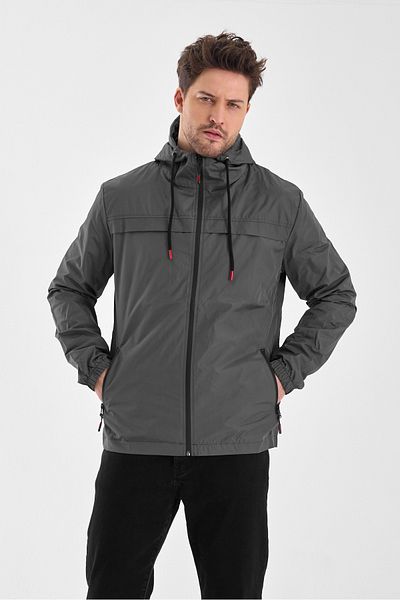 CLIPMAN Anthracite Men's Slim Fit Windproof Seasonal Hooded Raincoat