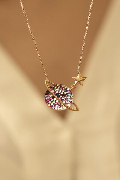 BY BARUN SİLVER Gezegen Kolye Zirkon Taşlı Silver 925 Ayar Gümüş Zincir Kolye