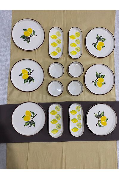 MTD SERAMİK Lemon Pattern Luxury Breakfast Set 14 Items for 6
