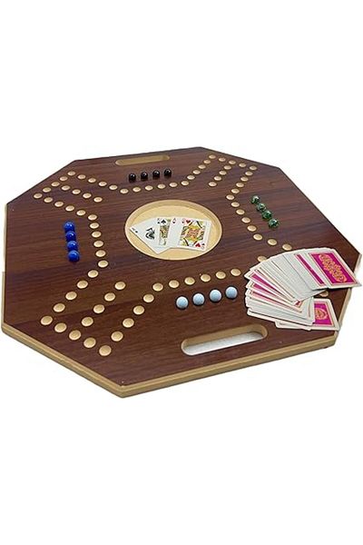 ALBADER , Jackaroo Wooden Board Game For 4 Players, Big-Size With 1 Deck Of Cards & 16 Marbles Fun