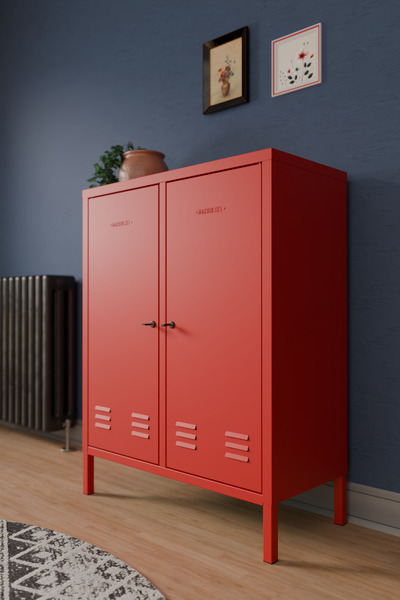 Machin-x Kilitli Kapaklı Modern Tasarım Dolap -  Pastel Renkli Metal Dolap (85,5x111x40 cm)