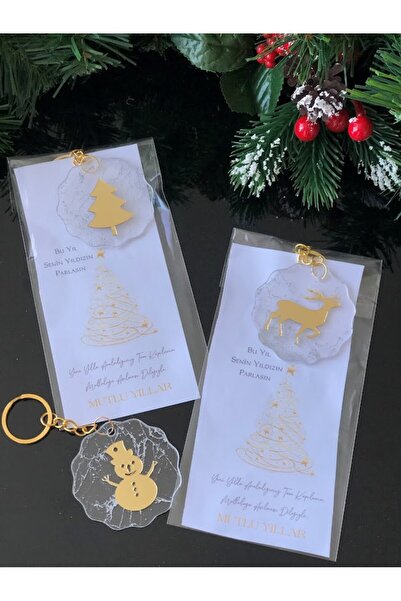 Masalsı Concept 12 Adet Yılbaşı Hediyesi Çam Ağacı Geyik Kardan Adam Figürlü Anahtarlık Ve Kartı Yeni Yıl Hediyesi