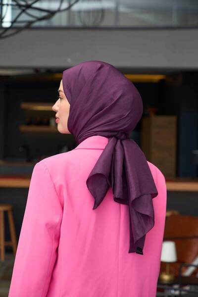 İpekhan Plain Pattern Voile Shawl Eggplant Voile Silk Shawl - 9800-32