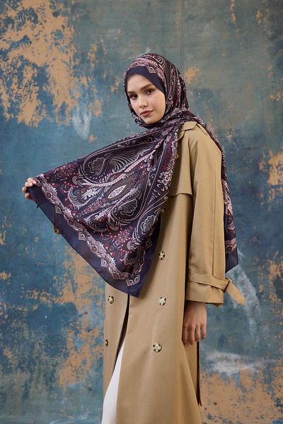 İpekhan Shawl Pattern Voile Shawl Plum Voile Silk Shawl - 9801-14