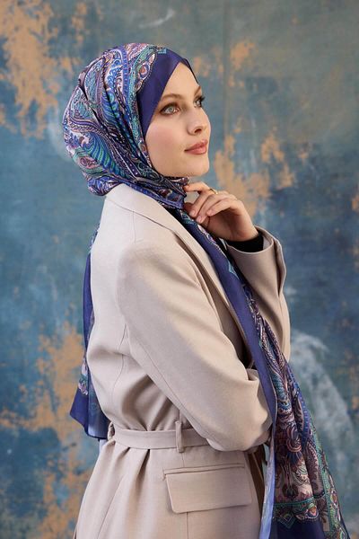 İpekhan Μωβ Μπλε Μεταξωτό Σάλι Voile - 9801-15