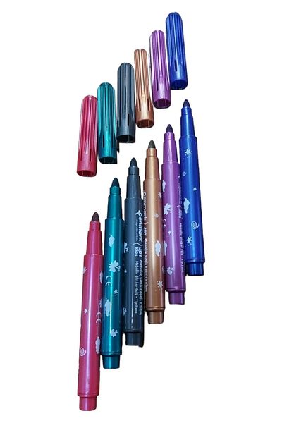 SEYFİKİRTASİYE قلم Penmark Jumbo Felt - 6 ألوان لامعة معدنية قابلة للغسل، صنع في تركيا