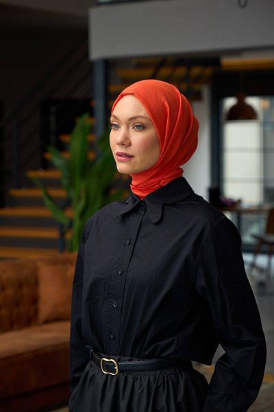 İpekhan Απλό μοτίβο Voile Shawl Pumpkin Orange Voile Silk Shawl - 9800-42