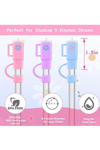 Yenigeldi 4 قطع من أغطية ماصة Stnly Quencher (باللون الأبيض والوردي والأحمر) وسدادة ماصة