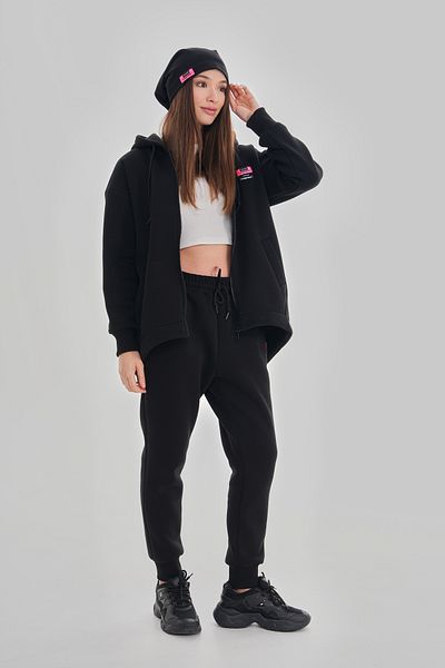 MAG FASHİON Women's Hijab 3 Thread Tracksuit Set - Black Hooded Sweatshirt