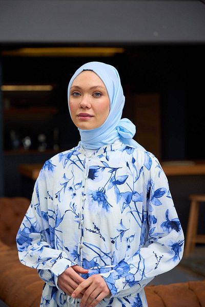 İpekhan Σάλι Voile με απλό σχέδιο Ice Blue Voile Μεταξωτό σάλι - 9800-09