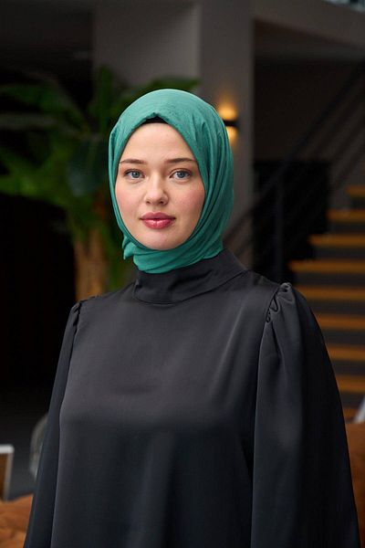 İpekhan Şal Voile Model Simplu Şal Mătase Voile Verde Pădure - 9800-36