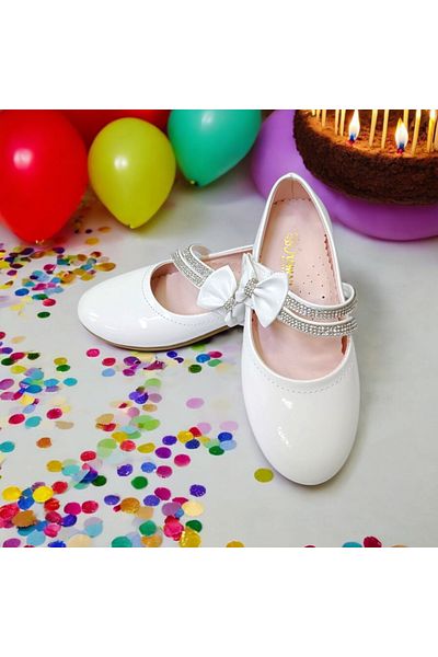 PATİK BEBE FETE CULOARE ALBĂ FUNDĂ ȘI PIATRĂ BALET ELEGANT