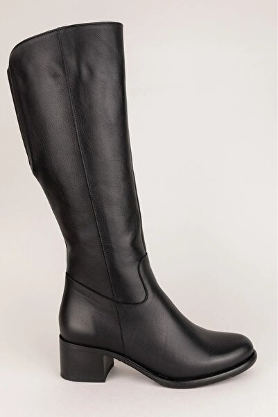 Elile Shoes Siyah Hakiki Deri Baldırı Lastikli Büyük & Küçük Numara Kadın Çizme