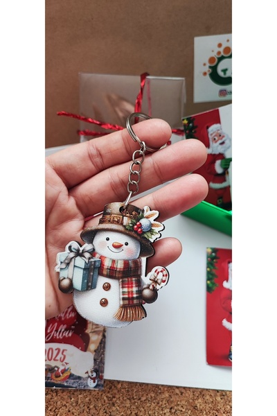 cacatasarım Yılbaşı Figürleri Ahşap UV Baskı Anahtarlık veya Çanta Süsü 2 Ade...