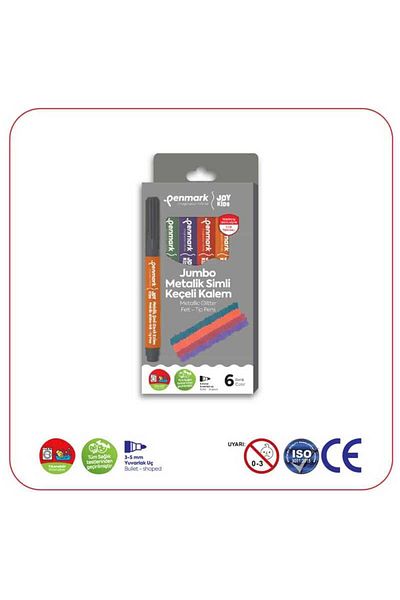 SEYFİKİRTASİYE قلم Penmark Jumbo Felt - 6 ألوان لامعة معدنية قابلة للغسل، صنع في تركيا