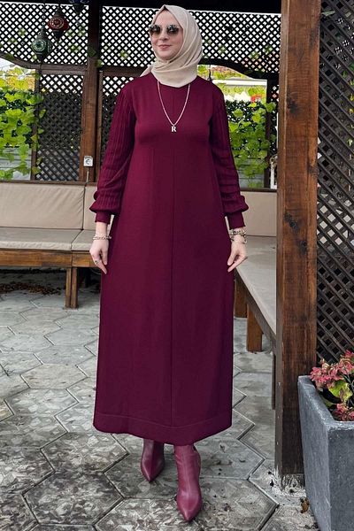 Rabia Şamlı Πλεκτό φόρεμα Ecem Burgundy