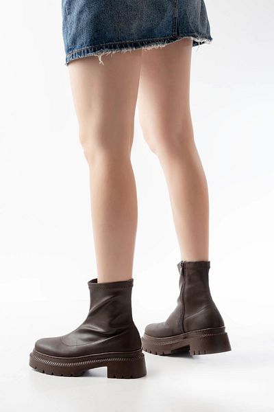 KÖMEN 236-2011 Καφέ Stretch Γυναικείες Μπότες με φερμουάρ