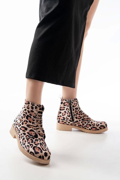 KÖMEN 165-225 Καθημερινές γυναικείες μπότες Leopard Lace Up με φερμουάρ