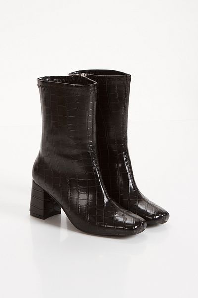 simplicity Γυναικείες μαύρες μπότες Crocodile Blunt Toe με τακούνι