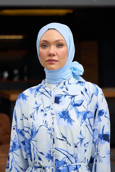 İpekhan Σάλι Voile με απλό σχέδιο Ice Blue Voile Μεταξωτό σάλι - 9800-09