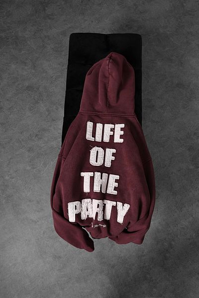 Slatra Ανδρικό μπορντό Life Of The Party Απλικέ Βρώμικο Κέντημα Πλυμένο με κουκούλα Oversize Φούτερ