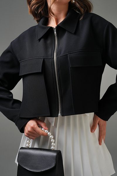 Saade Jachetă Premium Crop Woven cu buzunar negru